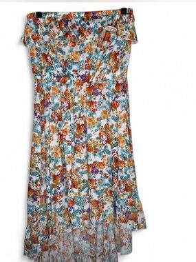 Route 66 Floral High-Low Dress in White, Orange, Teal & Purple